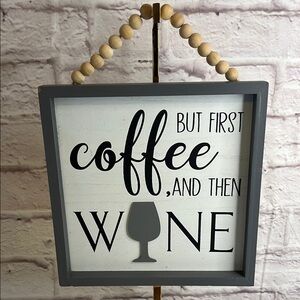 Gray and White Coffee and Wine Sign